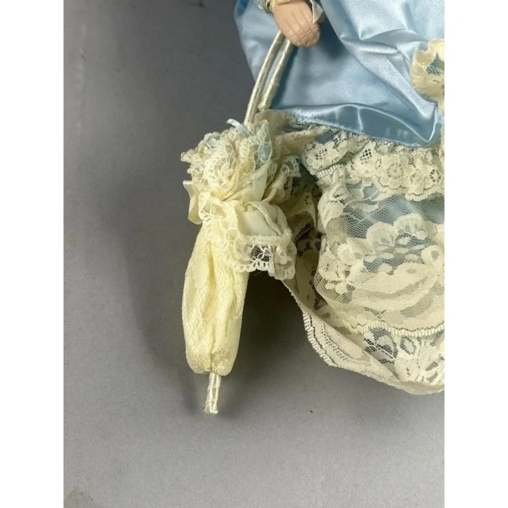 Vintage Camelot 16in Porcelain Doll Blonde Blue Satin Victorian Dress 1990s